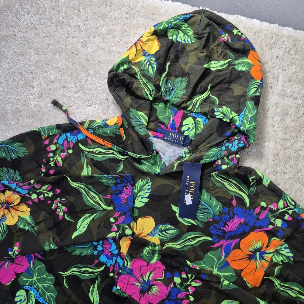 Polo Ralph Lauren Hoodie T Shirt Mens XLT Green Camo Floral Lounge Hawaiian New